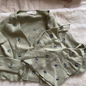 Pacsun La Hearts Sage Green Knit Cardigan and Knit Camisole